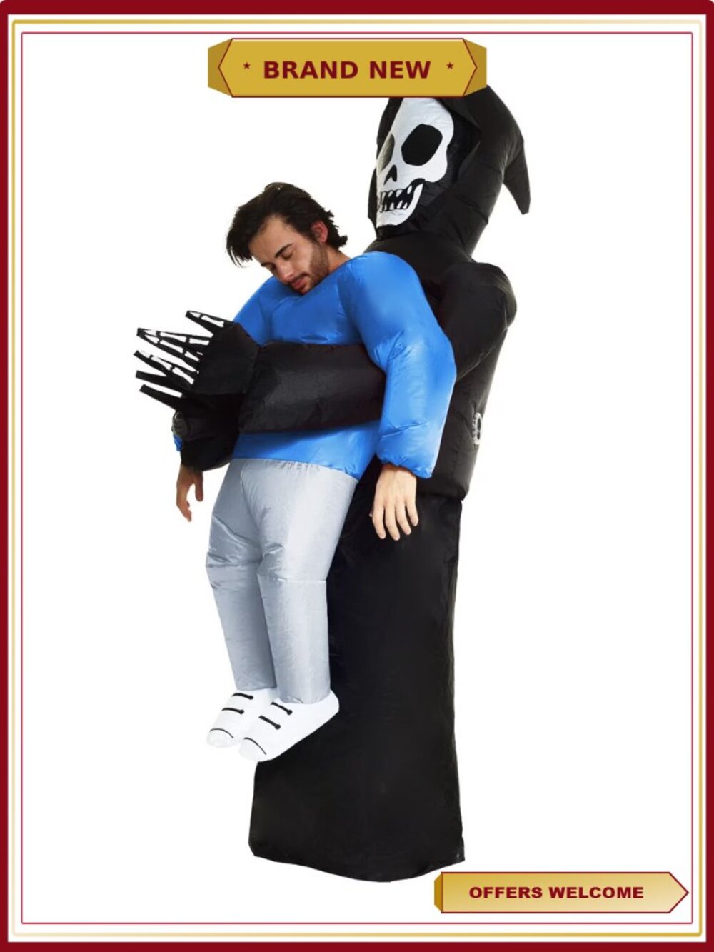 Adult Grim Reaper Inflatable Halloween Costume Pick Me Up LED Fan Funny